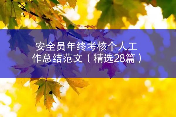 安全员年终考核个人工作总结范文（精选28篇）