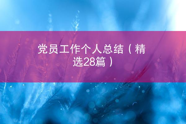 党员工作个人总结（精选28篇）