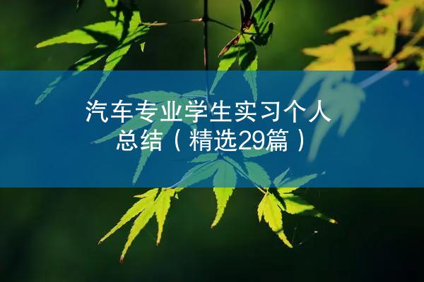 汽车专业学生实习个人总结（精选29篇）