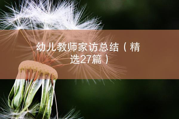 幼儿教师家访总结（精选27篇）