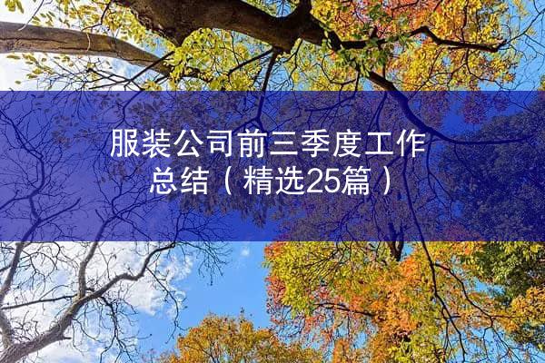 服装公司前三季度工作总结（精选25篇）